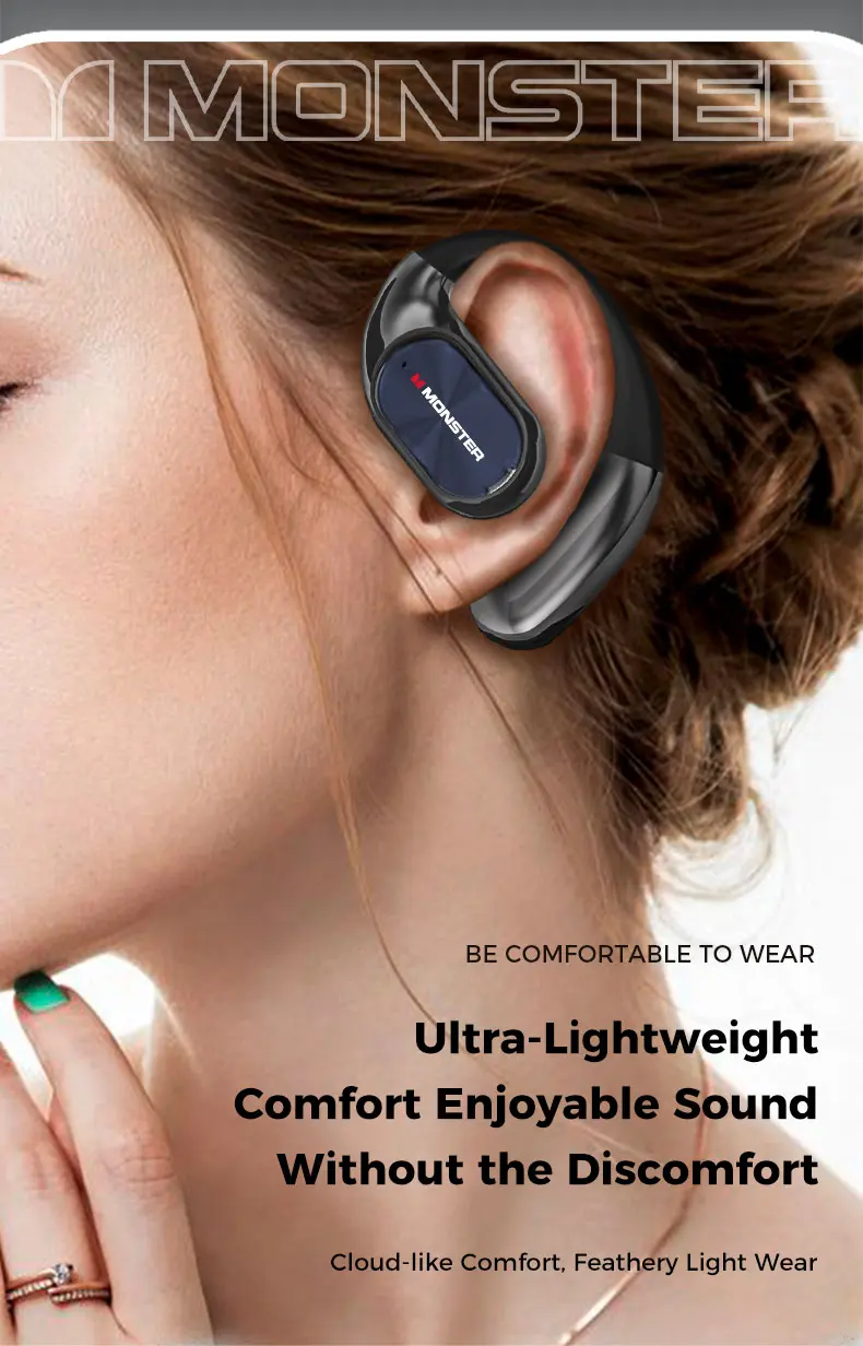 Monster Noise Cancelling Wireless Earbuds - Open-Ear Dual-Fold Bluetooth 6.0 Headset with Mic, 165H Battery, Touch Control, Sweatproof, for Gym, Outdoor Activities, Unique Gifts for Men