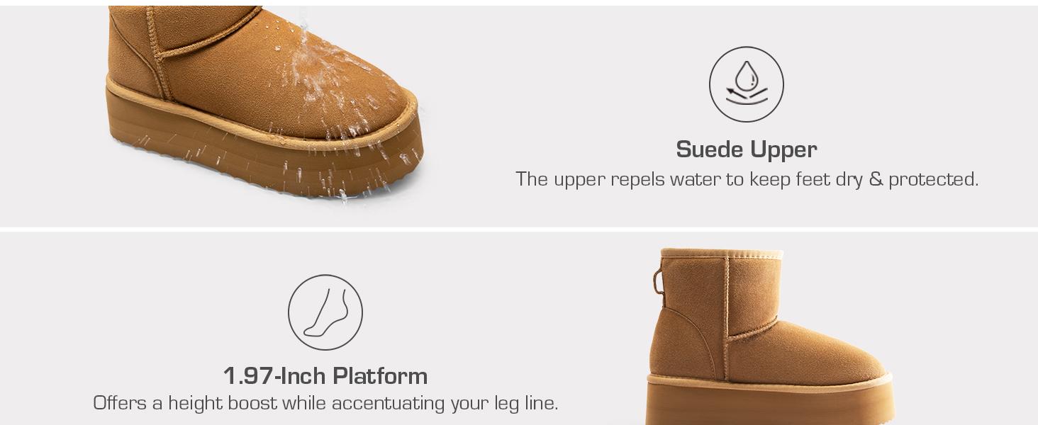 Dream Pairs DIY-Bow Platform Snow Boots – Splash-Proof Suede, Faux-Fur Lining, Memory-Foam, Anti-Slip Sole