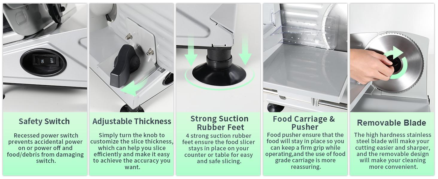 OSTBA Meat Slicer, Electric Deli Food Slicer with Removable Stainless Steel Blades, Adjustable Thickness Meat Slicer for Home Use, Easy to Clean, Ideal for Cold Cuts, Cheese, Bread, Fruit kitchen appliances cutting machine