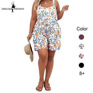 Chulianyouhuo 2026 Women's Plus Size Jumpsuit Overalls Strappy High Waist Short Romper with Pockets Casual Sleeveless Fitted Summer Beach Wear Womenswear