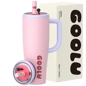 32/40oz Insulated Tumbler with anti slip handle and flexible straw | Insulated Stainless Steel Cup 100% Leakproof | Cup Holder Friendly for travel - Gifts for Women & Men Mug Insulation