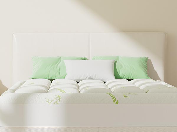 Mattress Topper Viscose Made from Bamboo Sheets Mattress Protector for Back Pain Relief Cooling for Hot Sleeping Poor Sleeper Green