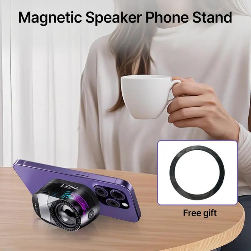 Portable Magnetic Bluetooth Speaker & Wireless Earbuds Combo with RGB Lights, 3-in-1 Travel Gadget, Magnetic Mount Phone Holder for Music Lovers