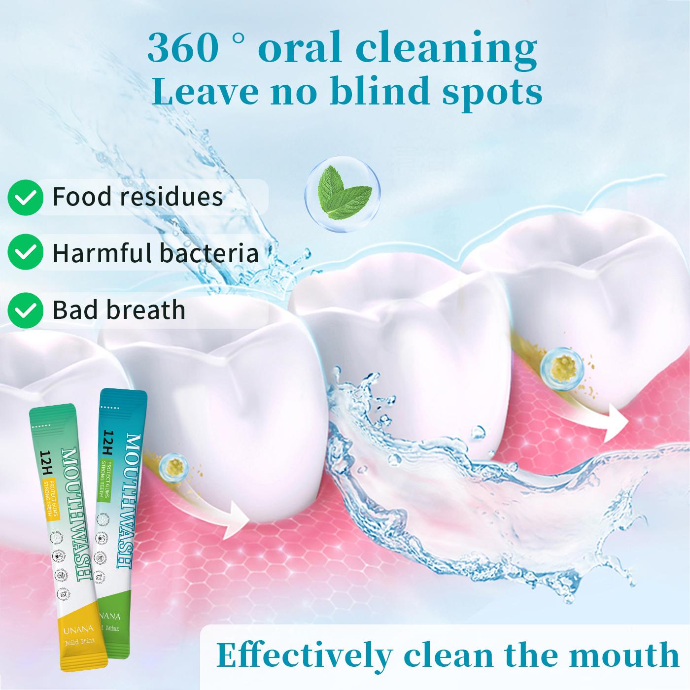 UNANA Natural Mouthwash Packets- Cold/Mild Mint Flavor, Alcohol-Free & Sugar-Free, 12hrs Protection for Strong Gums & Enhanced Breathing, Travel Size