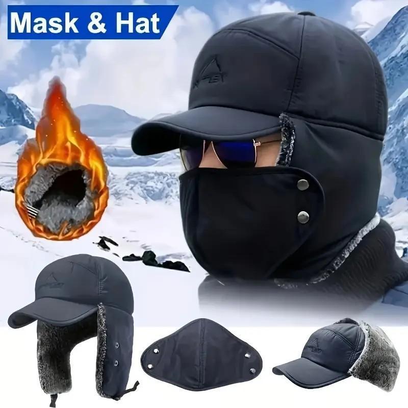 [live]Trapper Hat Style Mask Winter Warm Pilot Style Fur Ear Mask Ski Hunting Windproof Hat for Cold Weather Activities rapper Hat Mask with After-Sales Protection
