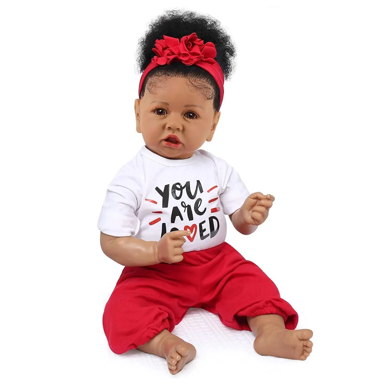 [WOOROY] Reborn Baby Doll - 20in African American Weighted Vinyl Newborn, Soft Cloth Body, Brown Skin, Movable Limbs, Roleplay Toy, Kids Stuff & Newborn Baby Stuff for Girls Ages 3+ (Birthday, Christmas)