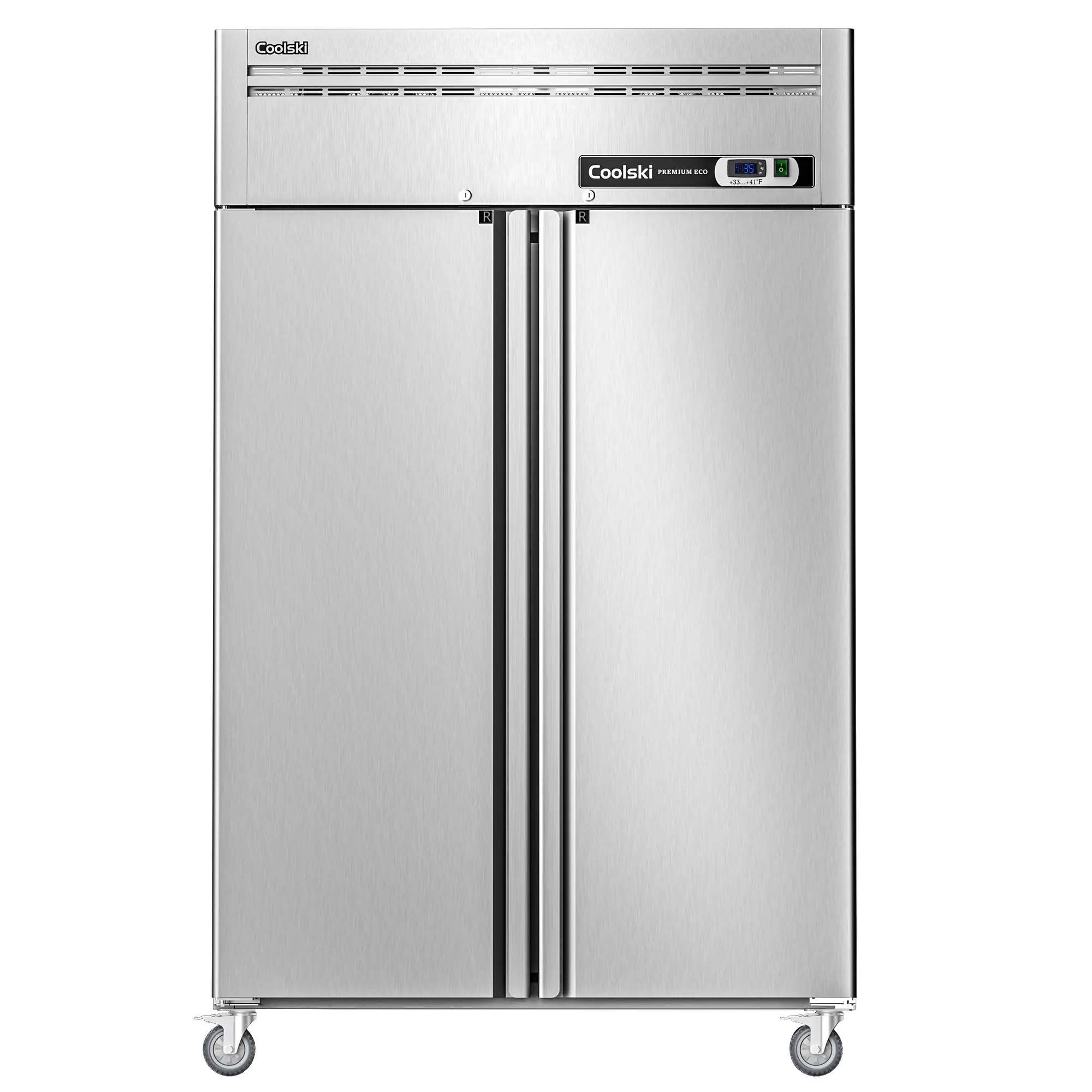 Coolski 48" W Commercial Refrigerator 2 door, 36 Cu.ft 2 Section Stainless Steel Solid Door Upright Reach in Refrigerator
