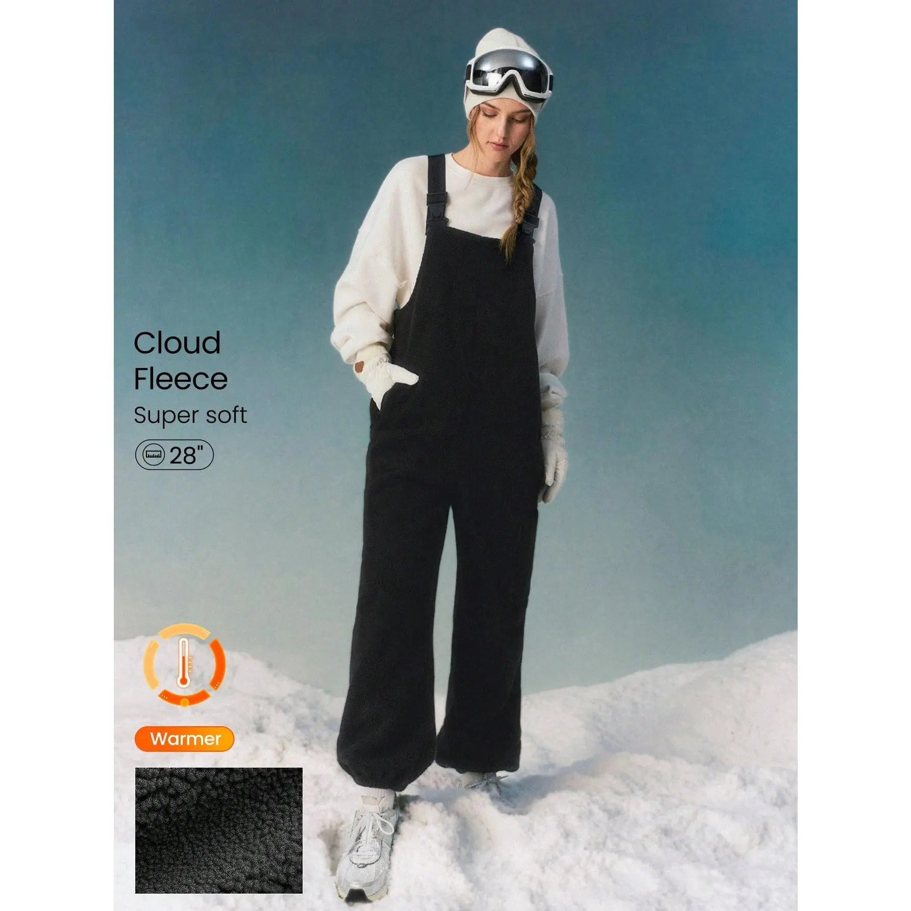 GLOWMODE Skiing Collection Cloud Fleece Ice Breaker Cozy Plush Side Pockets Adjustable Straps Drawstring Hem Ski Snow Bib Overall Pants Autumn Winter Outdoors Skiing Snowboarding