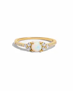 Sami Jewels Dainty Opal Ring with Gold Band, Birthstone Gemstone Ring, 14k Gold Plating, Available in sizes 4-10, October Birthstone, Elegant Design, Opal Birthstone, Cubic Zirconia, Decorated Ring, Birthday Gift, Gift For Her