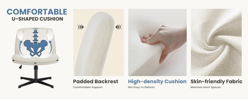 Furnest Furniture Indoor Furniture Chairs Criss Cross Legged Office Chair, Armless Desk Chair No Wheels Wide Home Office Desk Chairs, Adjustable Swivel Vanity Chair