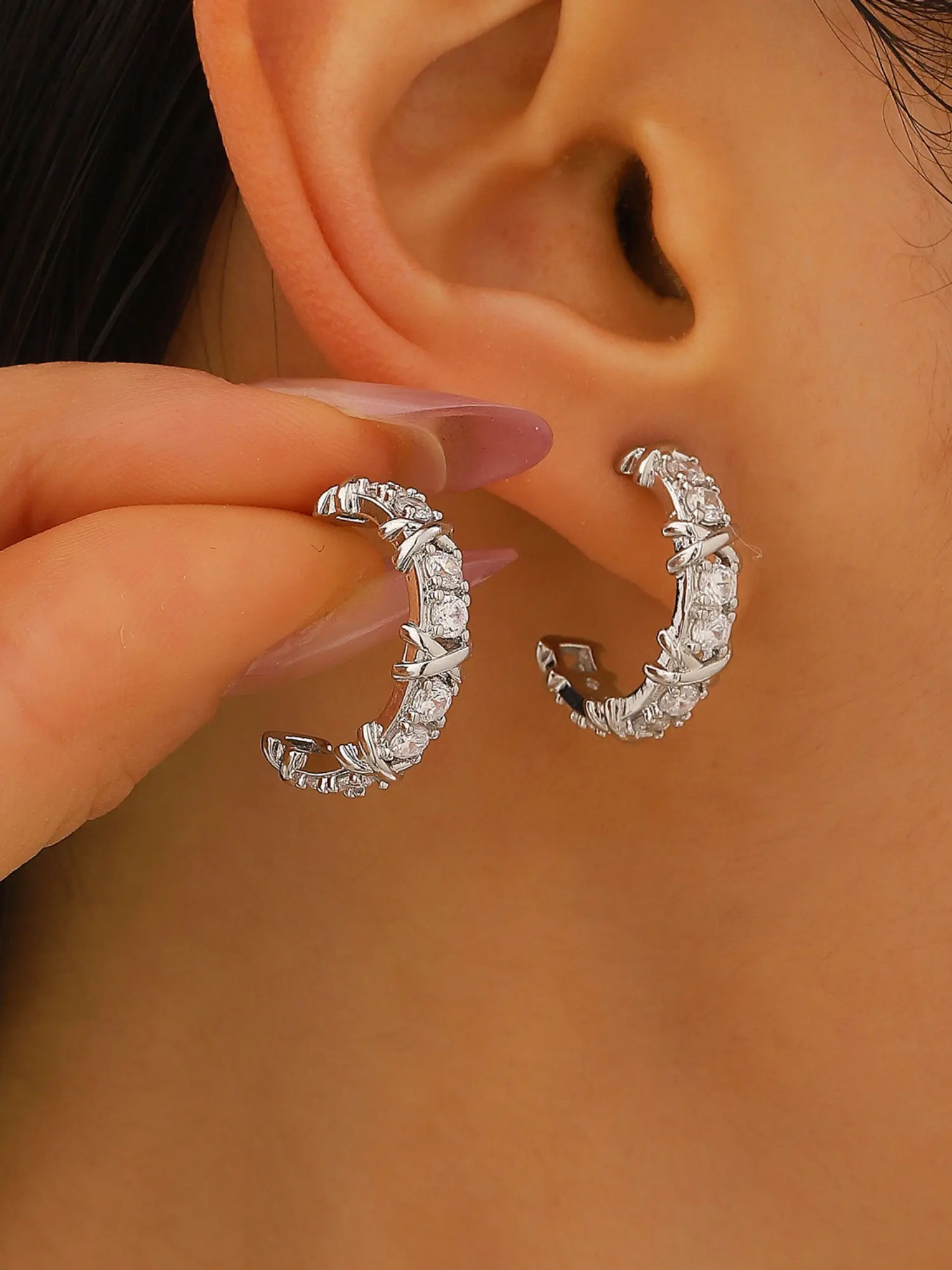 Elegant Cross-Set Diamond Earrings, Ear Studs, Full-Diamond Hoop Earrings, Versatile Fashion Jewelry for Women, High Quality Earrings, Earring Hoops