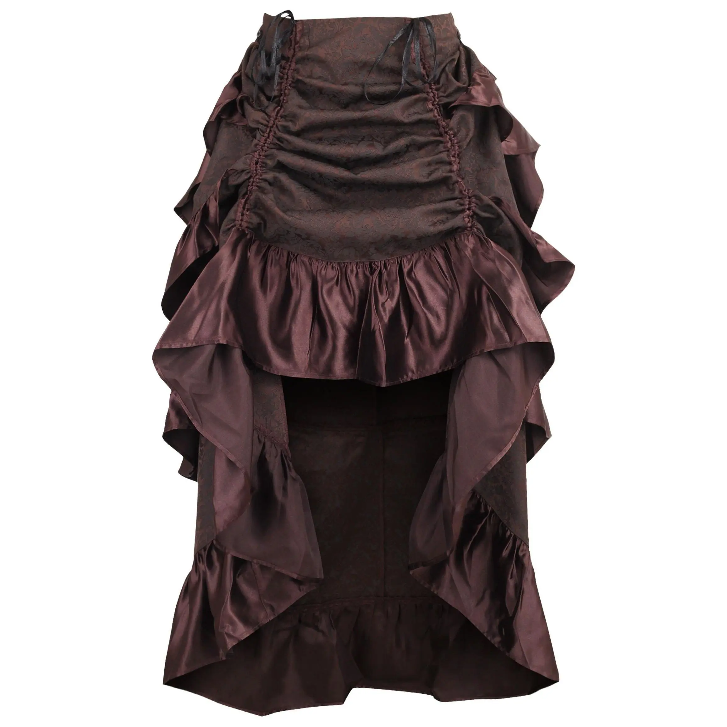 Brown Brocade Adjustable High Low Bustle Skirt
