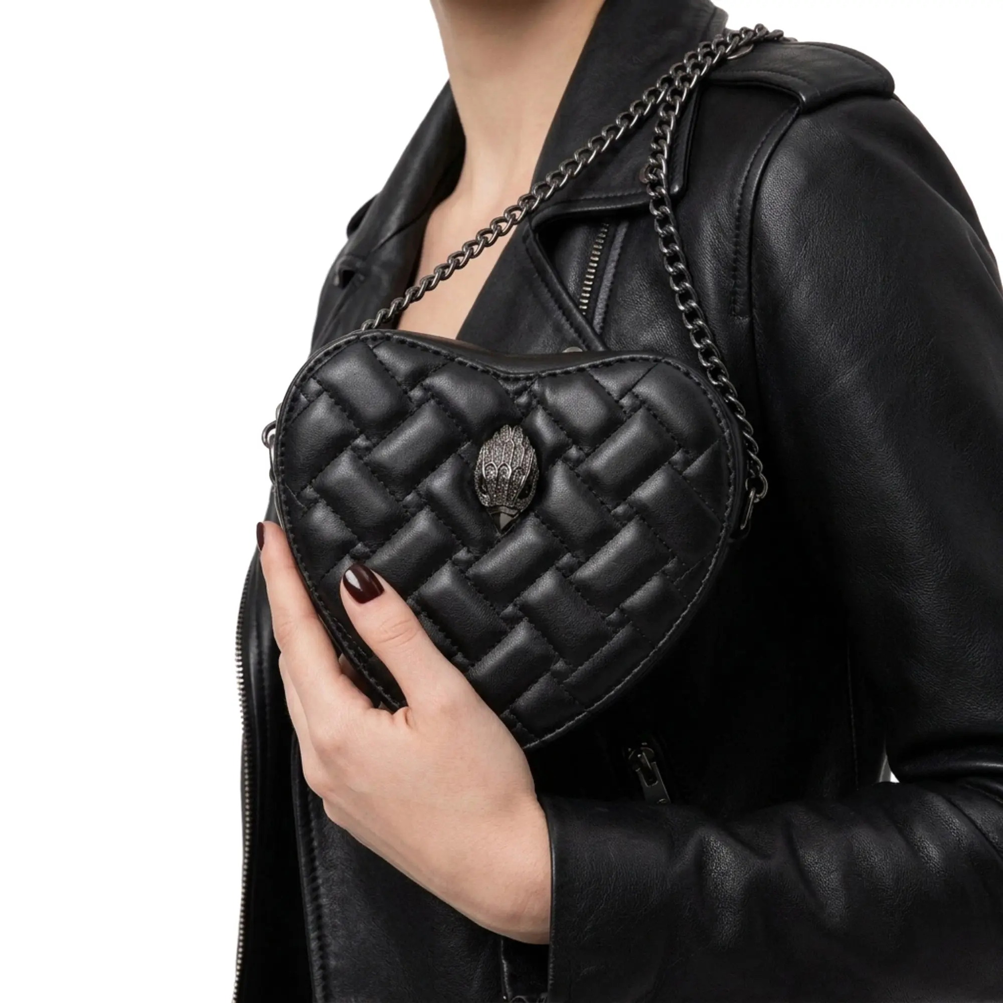 Women Eagle Heart Crossbody Bag Black Mini Heart‑Shaped Chain Shoulder Crossbody Purse Handbag