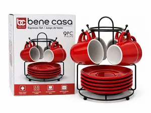 9-Piece espresso set with base – Coffee Cups and Saucers, Red Cups