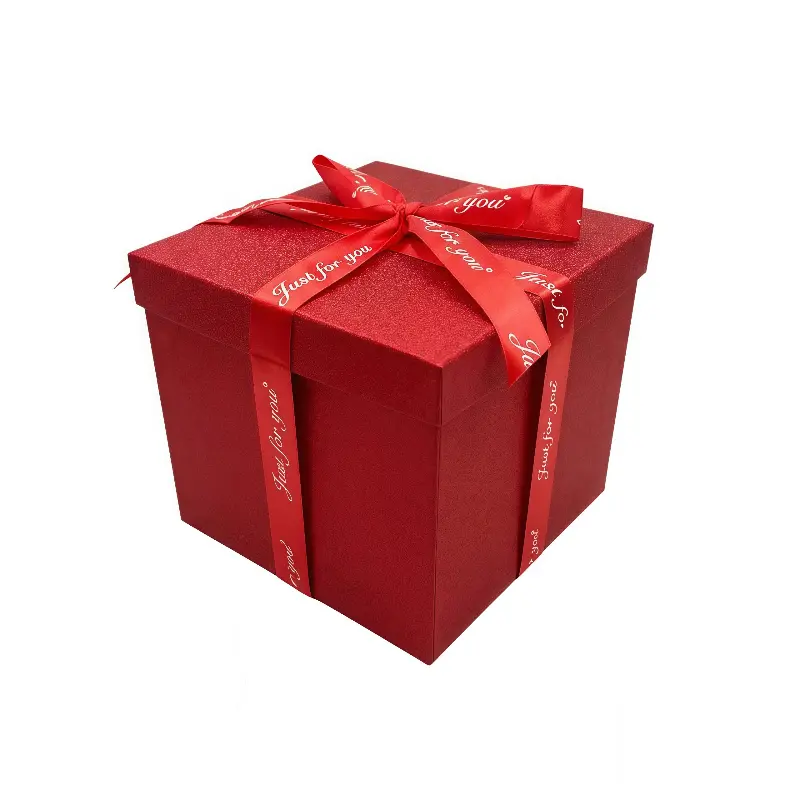 Red Gift Box with Elegant Red Ribbon for Special Occasions Perfect for Presents and Gifts 7x7x7 Large Red Gift Box with Lid, Premium Glitter Present Box with Satin Ribbon for Gifts, Heavy Duty Decorative Boxes for Wrapping Valentine's Day, Birthday, Chris