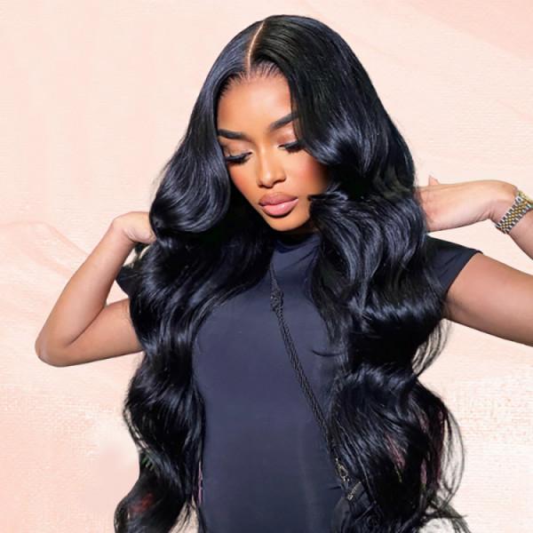 West Kiss Pre Cut Ready Go Glueless Wig Body Wave 7x4 Lace Closure Wig Human Hair 7x5 Closure Wig Bleached Knots Pre Plucked 250% Density Gluleless Wig For Women