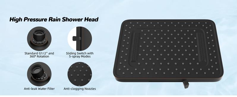 Hibbent Upgraded 13'' Shower Head Combo, High Pressure 5 Spray Rainfall Showerhead with 10 Spray Modes Handheld,All Metal Easy Reach 4-way Diverter with Pause Mode, 71'' Hose and Holder, Matte Black