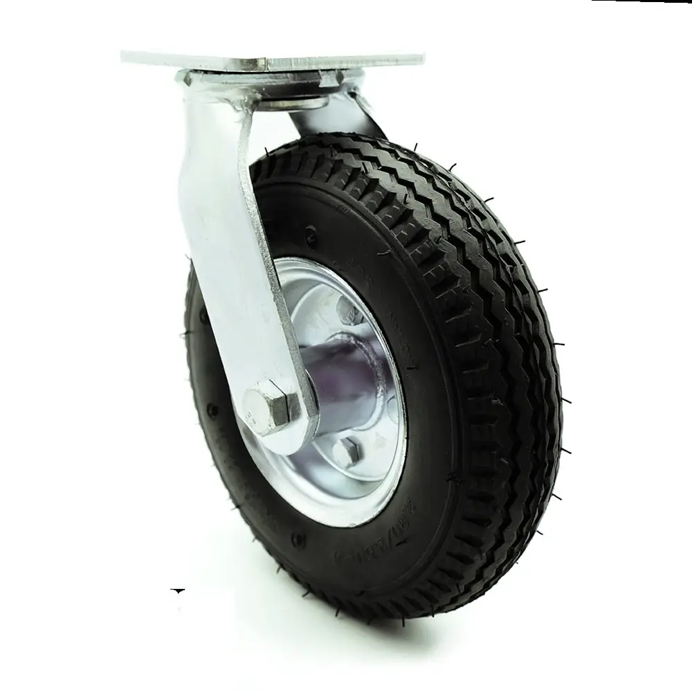 212 MAIN SCC-100S280-PNB Service Caster, 8 in. Rubber Swivel Type Pneumatic Caster Wheel, Black, 300 lbs Load Capacity, Enhanced Noise Reduction for Food Carts