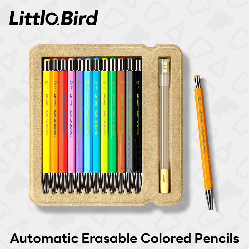 Littlo Bird Automatic Erasable Colored Pencil Set - Press-to-Erase Tip, No Sharpening Needed, Back to School Haul, Eraser Art, Hands-On Learning, School Study Supplies, Office Stationery for Kids, Colored Pencils