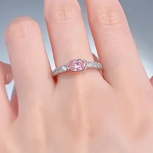 S925 Silver Peach Oolong 5*7mm Oval Egg-shaped Padparadscha Color Pigeon Egg Ring