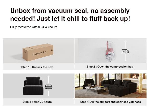 【4 Packages Shipping] Plush Corduroy Cloud Velvet Modular Couch with Chaise & Ottoman, No Assembly Required - L/U- Shaped Sectional Sofa Set with Flexible Configuration