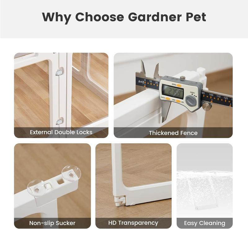 Gardner Pet Clear Acrylic Dog Playpen Planes Transparent Indoor Fence Sturdy Pet Pen for Puppy Small Dog Rabbit Pig Easy Assemble Cleaning Plastic Whelping Box Enclosure
