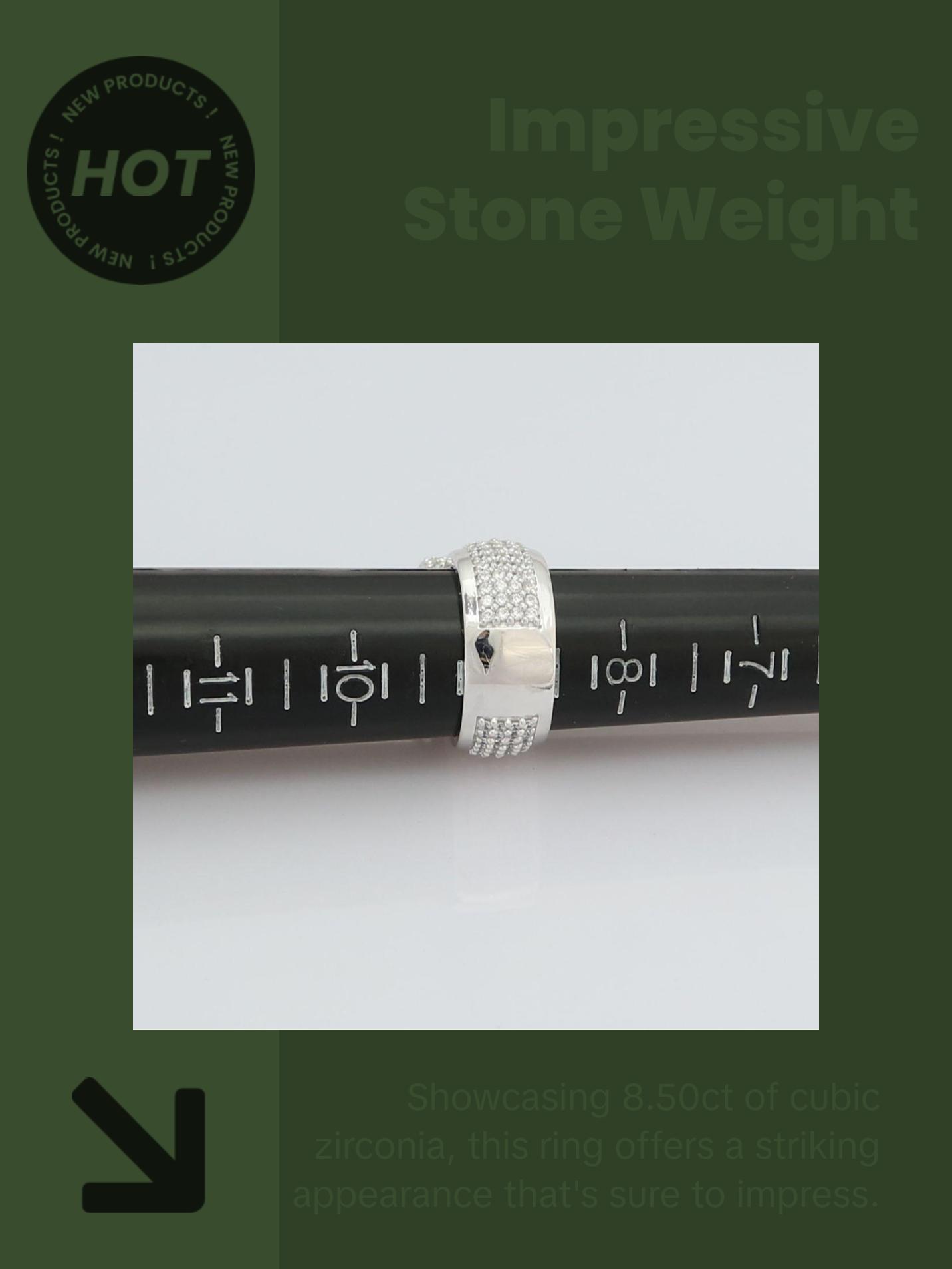 King Of Bling's 925 Silver White 8.50ct Cubic Zirconia Wide Square Fancy Unisex Ring Size 8