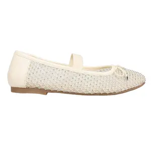 MIA Womens Unica Rhinestone Mary Jane Flats Casual - Off White