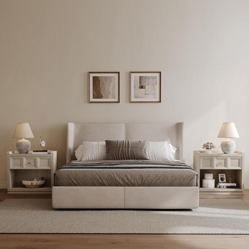 SICOTAS 31" and 26” Wide Nightstands Set of 2, Large Night Stands with Drawer, Oversized King Size Nightstand Bedside Table for Bedroom, Farmhouse End Side Table Set of 2 with Round Corners,Grey White Oak,Durable and Sturdy