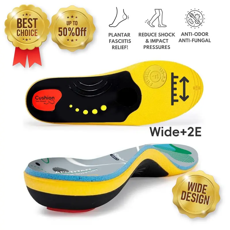 Wide design | Arch Support Orthotic Insoles For Men Women,Plantar Fasciitis Insoles,Work Boot Insoles For Standing All Day,Shock Absorbing Heavy Duty Support Relief Foot Pain, Flat Feet,,Chef,Food Service,Shoe Inserts,Sweat Footwear