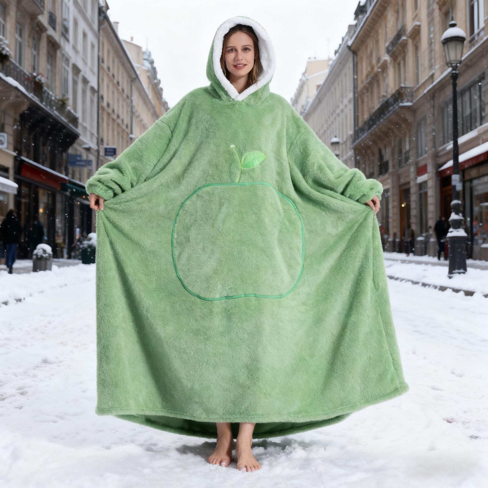 Solid Color Apple-Patterned Warm Winter Coat Long Length Long Sleeve for Cold Days dressing  gown eeyore  onesie