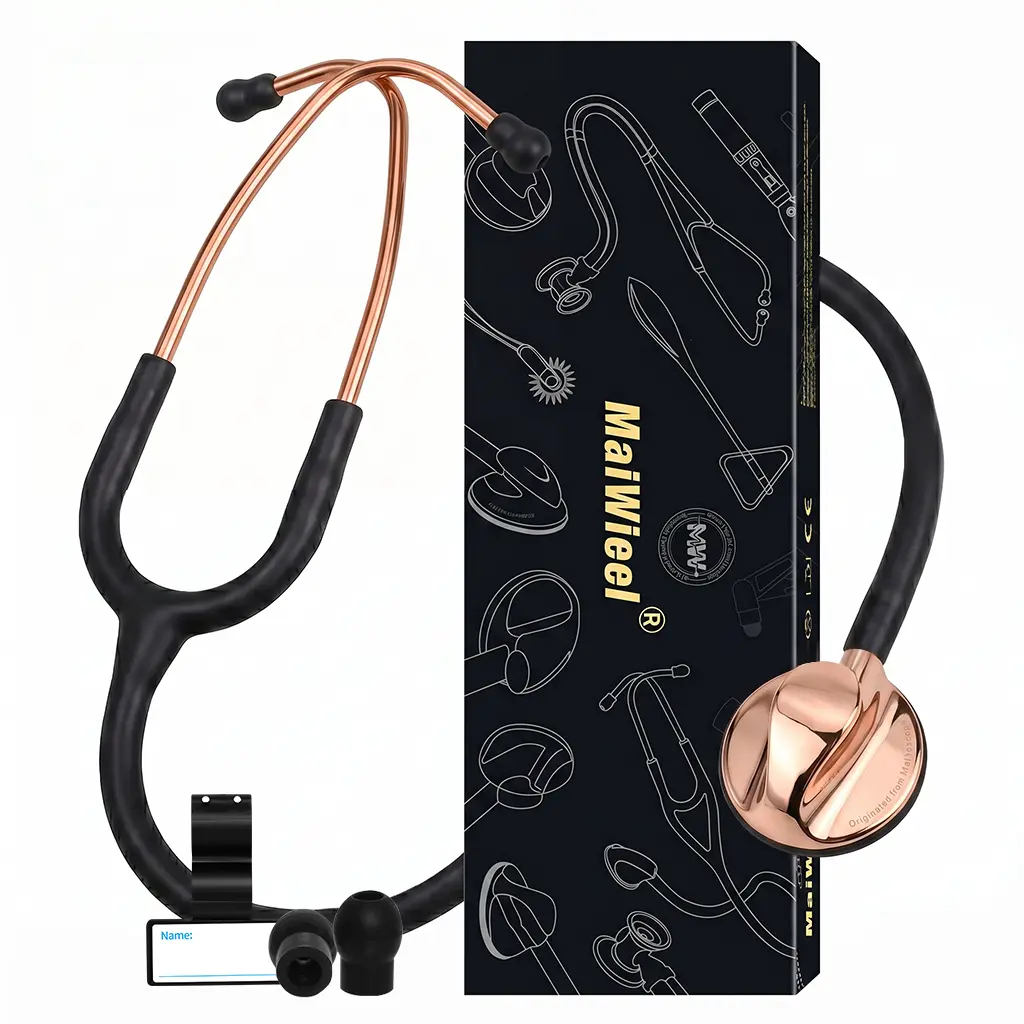 MaiWieel Master Single-Head Stethoscope - Rainbow Chestpiece, Tunable Diaphragm, Soft Silicone Tips, Adjustable, Name Tag Compatible, Rose Gold U7 - High-Quality Medical Tool for Nurses, Medical Students - Home Healthcare Accessory with Distinct Sound