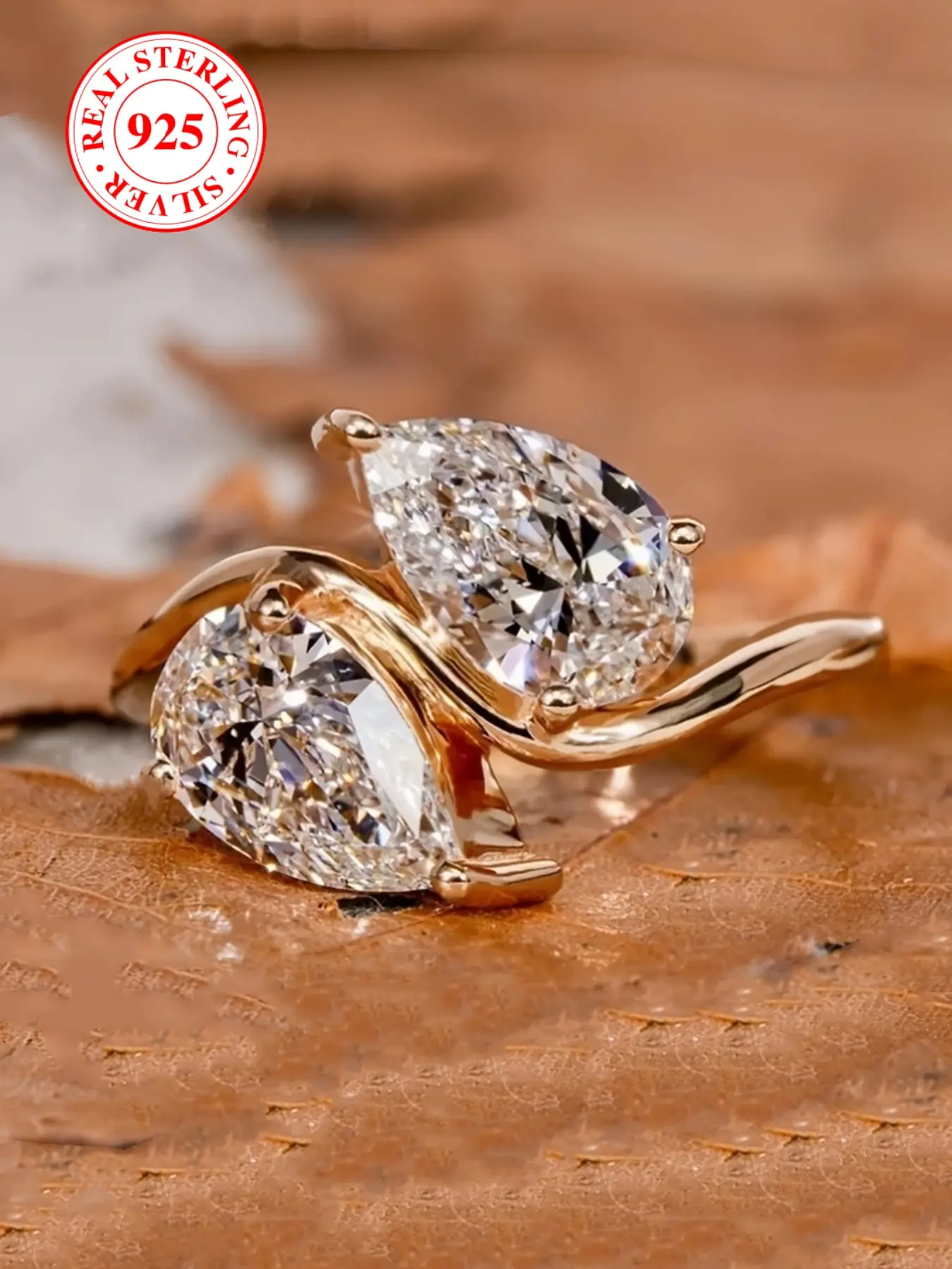 S925 Silver Color Ring with Water Drop Shaped Cubic Zirconia, Geometric Design Elegant Party Ring with Box for Women, Solitaire Engagement Ring, Marquise Ring, Art Deco Engagement Ring, Wedding Engagement Ring, Unique Rings, Elegant Fashion Rings