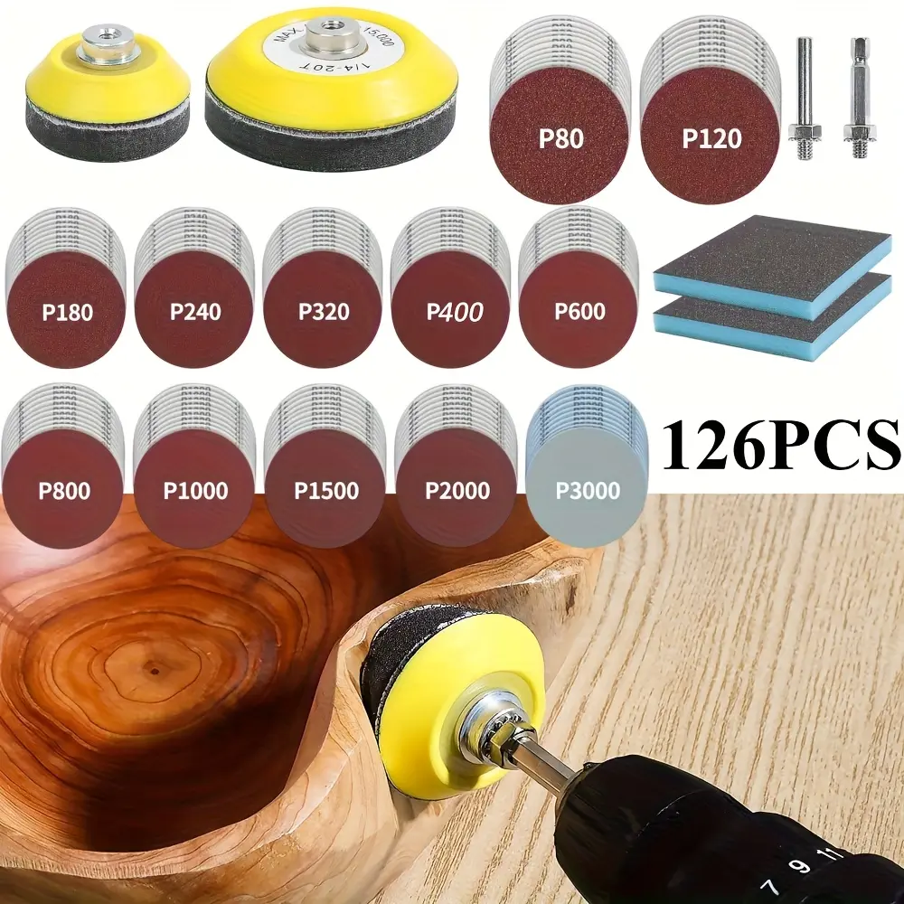 120-Pack 3-Inch Aluminum Oxide Sandpaper Set (80-3000 Grit) – 120-Pack Variety, Multi-Tool Compatible Sanding Discs with 2-3-Inch Shank Backer Plate for Drill, Grinder, Industrial Grinding & Finishing Kit, Multi-Tool Compatibility