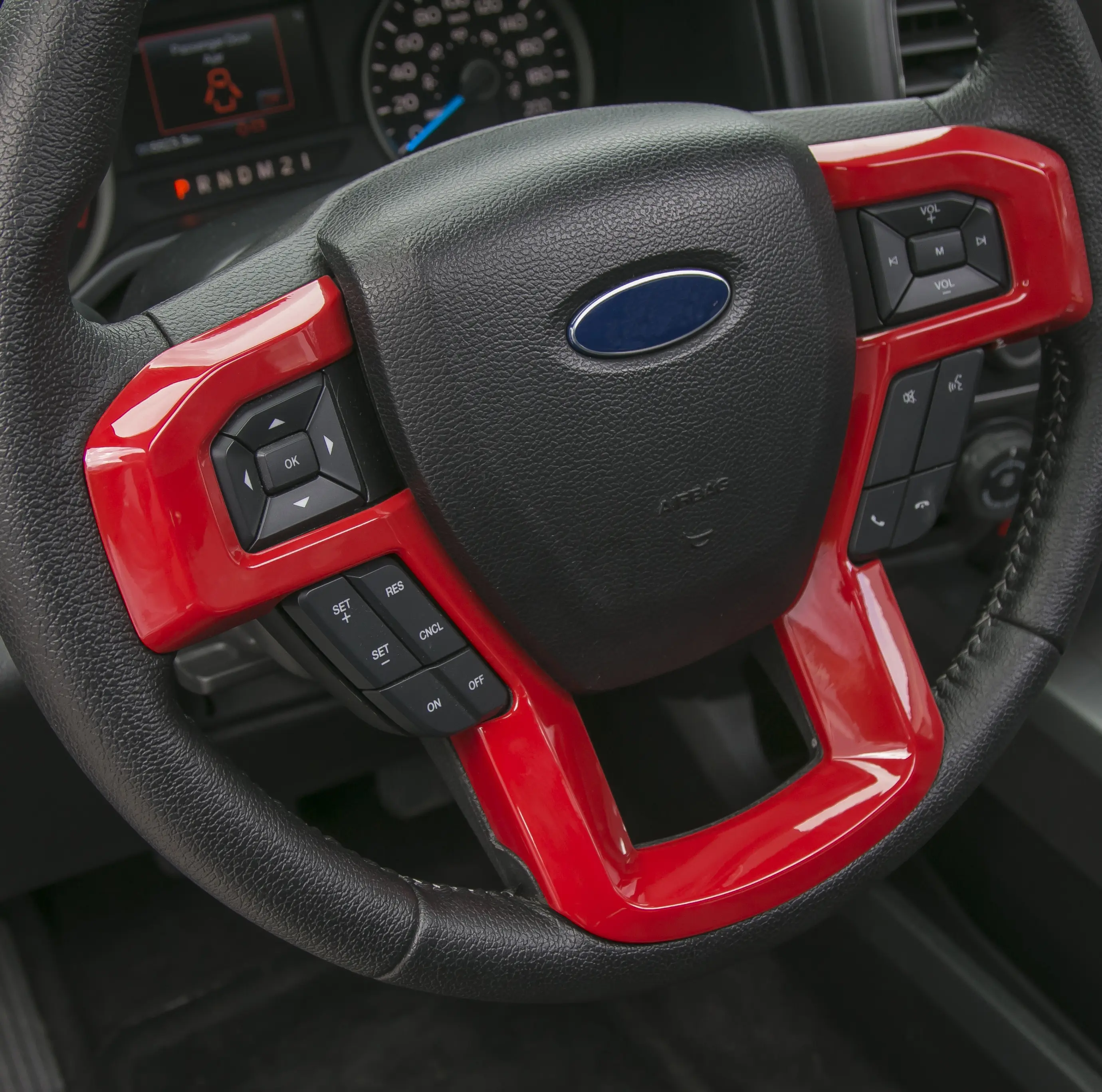 Steering Wheel Cover Trim Insert for Ford F150 2015-2020, Automotive ABS Cars Accessories with Durability, UV-Protected Interior Sticker, Double-Sided Adhesive, Red Carbon Fiber, Blue, Chrome, Silver, Orange, Purple, Uv-Resistant Finish Keeps Color Fresh