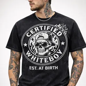 Certified Boy Whiteboy Graphic Washed T-Shirt for Men Women, Vintage Wash Black Streetwear Oversized Tee, Casual Urban Style Graphic Shirt Unisex – Tee Haus
