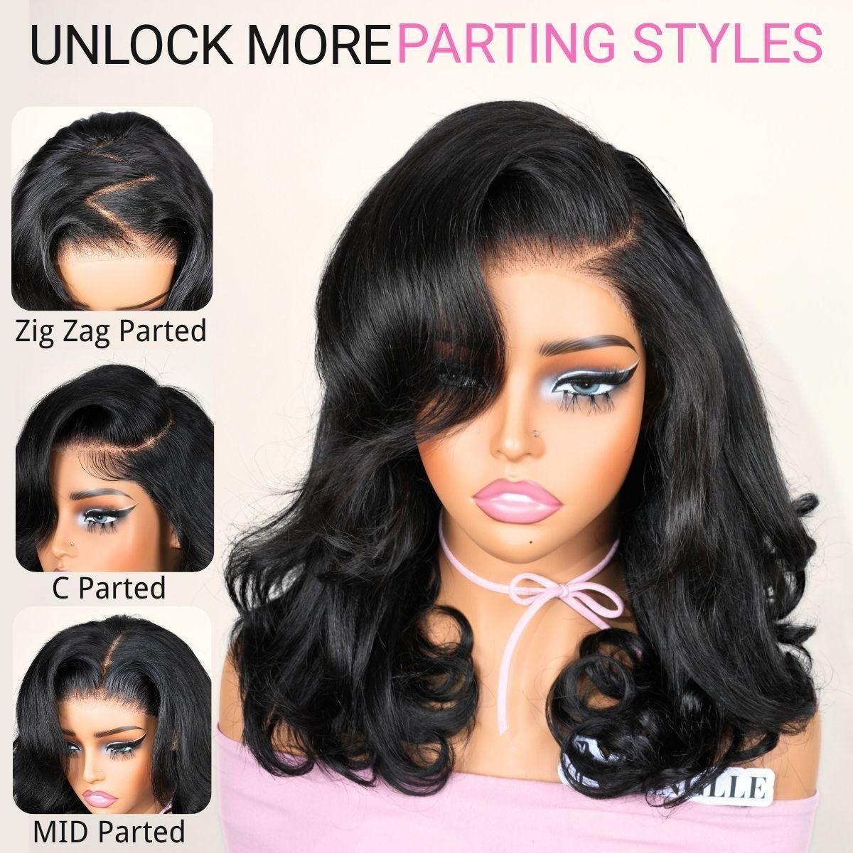 [Upgraded 7x6 Lace] Menglle Hair Side Part Glueless Layered Cut Loose Wave 7×6 Pre Cut Lace Human Hair Wigs Shoulder Length Short Bob Wig Pre Hair styled#greenish#TikTokShopSpringGlowUp