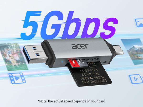 Acer USB C SD Card Reader Dual Slots USB 3.0 Adapter 5Gbps Data Transfer for Laptop PC iPhone16/15 MacBook Pro/Air iPad Pro Android Fast Data Transfer Dual Card Slots Plug and Play Compatibility Acer USB C SD Card Reader Dual Slots USB 3.0 Adapter 5Gbps Data Transfer for Laptop PC iPhone16/15 MacBook Pro/Air iPad Pro Android Fast Data Transfer Dual Card Slots Plug and Play Compatibility