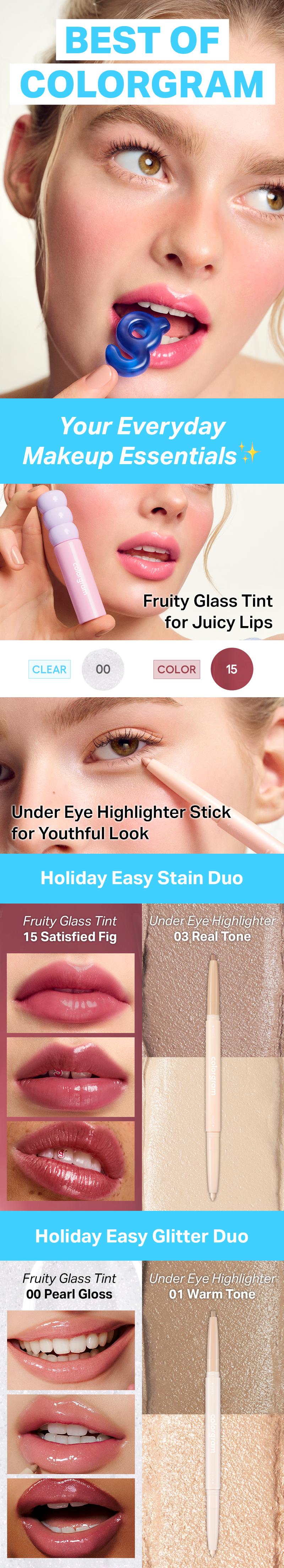 Colorgram BEST DUO [Fruity Glass Tint & Under Eye Highlighter Stick] | Easy K-Beauty Look