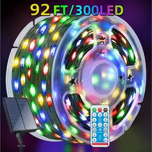 Spring Outdoor Solar-Powered 110 ft 300 LED String Lights, Waterproof, 8 Modes — Suitable for outdoor parties, graduation season weddings, gardens, courtyards, Easter decorations, multicolored Mother’s Day and Independence Day outdoor decor