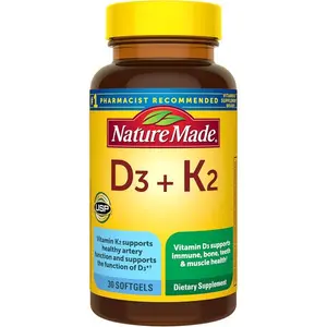 Vitamin D3 5000 IU + K2 Softgels – Bone, Teeth & Immune Support, 30 Count (30 Day Supply)