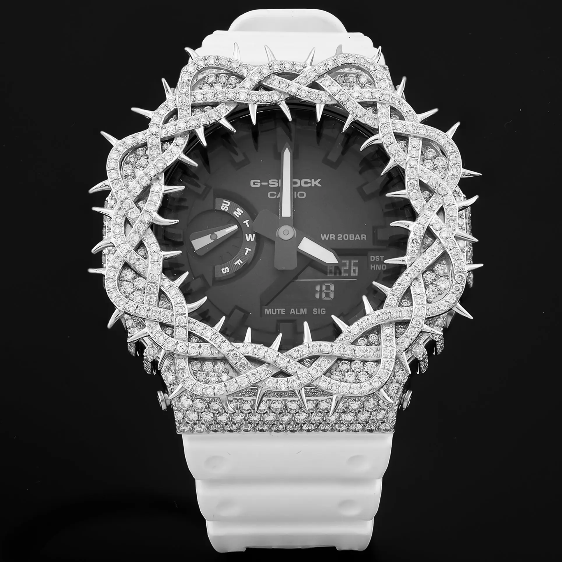 G-Shock GA-2100 Black Dial 7.50 CTW Diamond Thorn Bezel Iced Out Watch