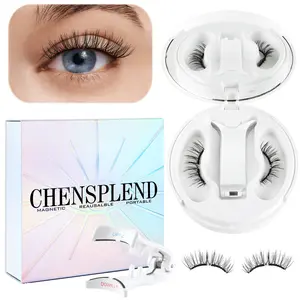 CHENSPLEND oft Magnetic Eyelashes curler All-in-One Kit with Applicator，No glue, waterproof, reusable, durable, easy to wear, friendly for beginners, suitable for daily use false eyelash set | New Year & Valentine's Day gift Cosmetic Makeup