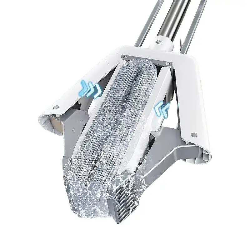 White & Gray Plastic + PVA Sponge Mop Set | Foldable Squeeze, Hands-Free, High Absorbency for Home Floor Cleaning