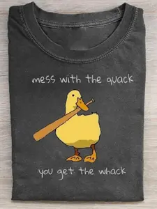 230g washed, baseball duckling print T-shirt, high-quality batik cotton vintage fashion brand T-shirt, men's T-shirt, holiday gift for family and friends, suitable for family party dress-up