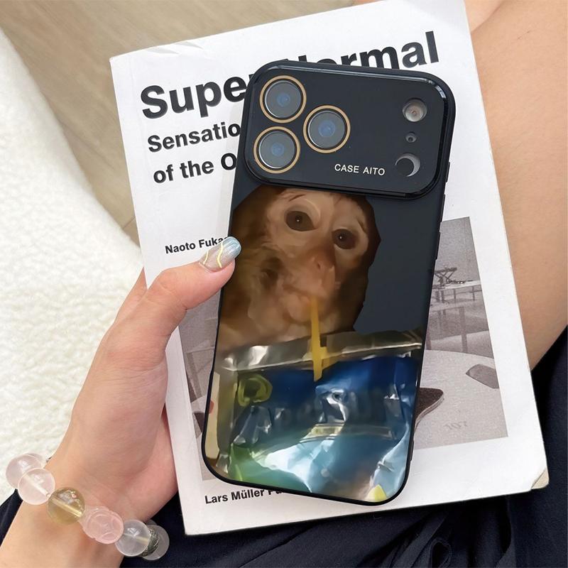 Funny Monkey Drinking Water Case for iPhone 17 Pro Max 17Air 17 16E 16 15 14 13 12, Ultra Skin-Friendly TPU, All-Inclusive Glass Lens Protection, Aesthetic Creative Animal Gift, Dopamine Ins Style Fun Cover, Shockproof Slim Case, Lens Window Design