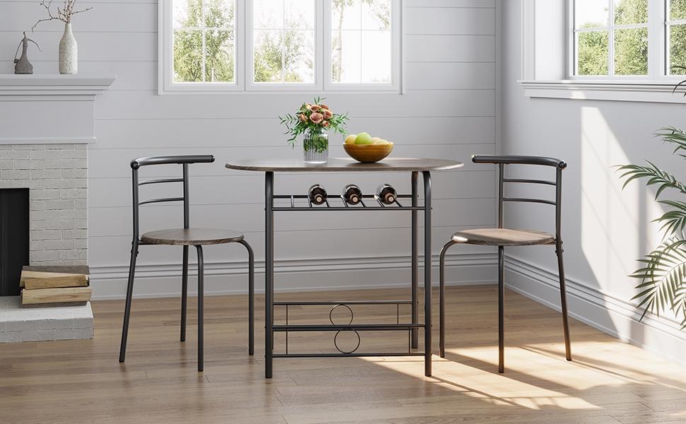 Yaheetech 3 Piece Dining Table Set Kitchen Table & Chair Sets for 2 with Steel Legs and Storage Rack for Kitchen Apartment Small Space