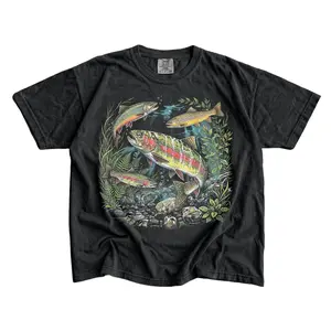 90s River Wildlife T-Shirt - Men & Women's Unisex Graphic Tee - Vintage Rainbow Trout Tee - Fishing Shirts - Retro Fish Shirt - Nature Top
