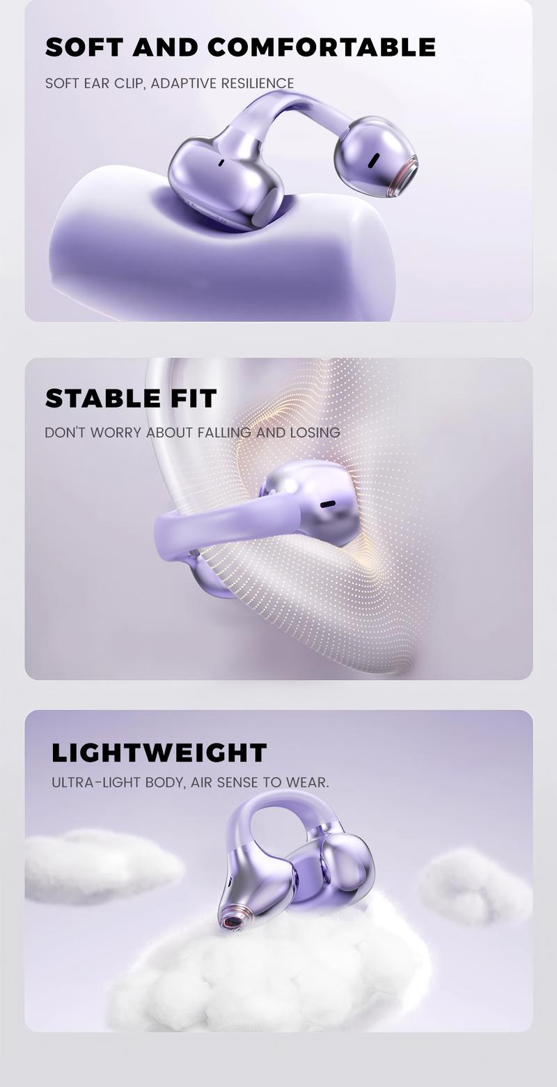 Open-Ear Ultra-Comfort Wireless Headphones Bluetooth 6.0 Earbuds IPX5 Waterproof HiFi Music Earphones with Microphone for Small Ears Sports Running Exercise Perfect for sports and running slim hook