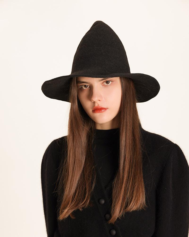 Halloween Hat Regular Wizard Hat Foldable Knitted Hat Pointed Witch Hat